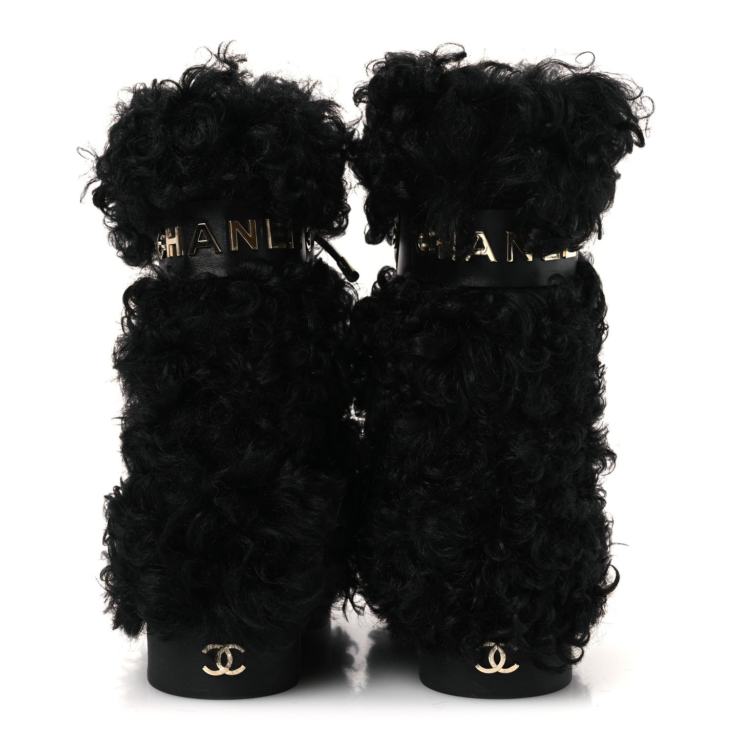 Shearling Sheepskin High Boots 37.5 Black