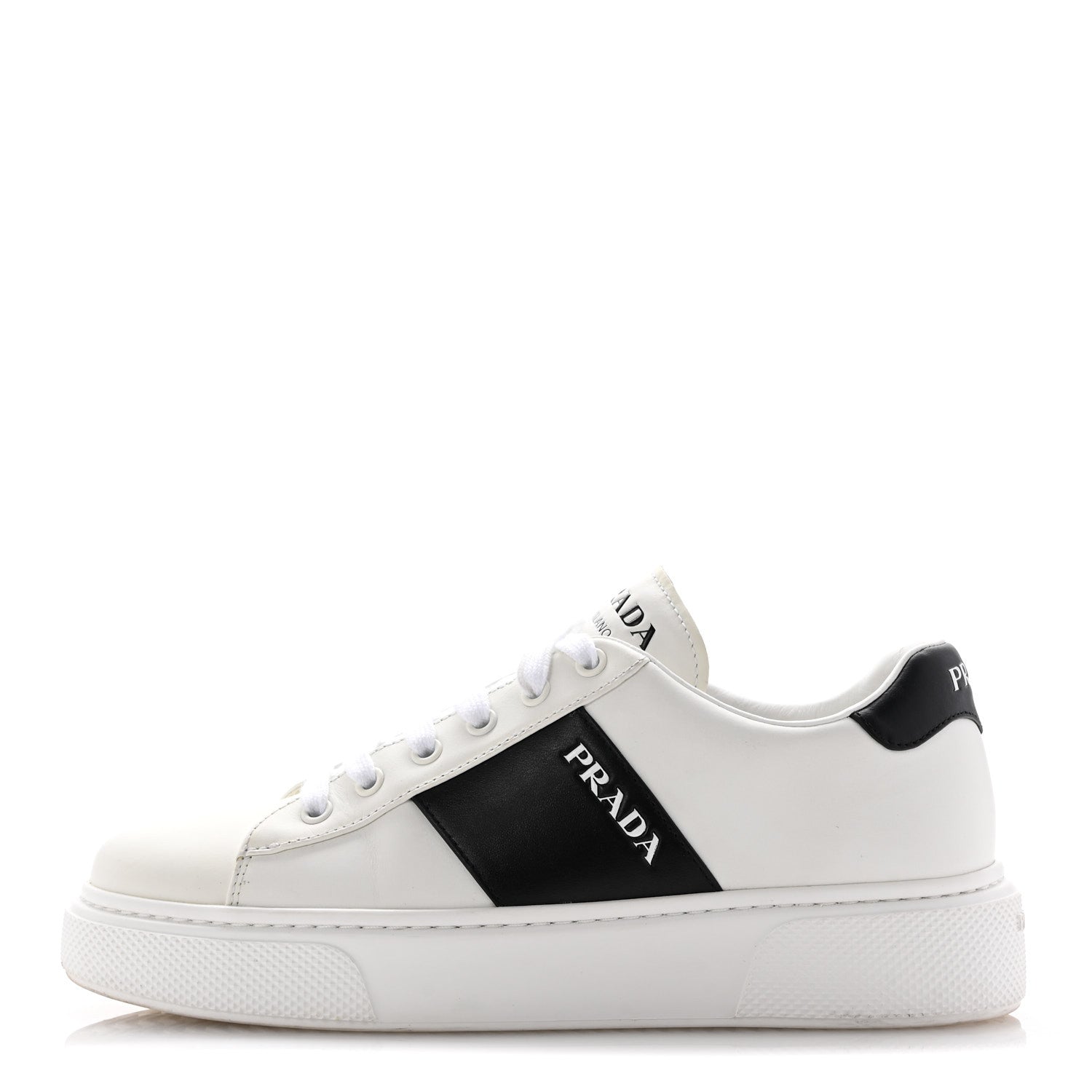 Prada Vitello Soft Logo 45mm Platform Sneakers 39 White Black 1 of 13