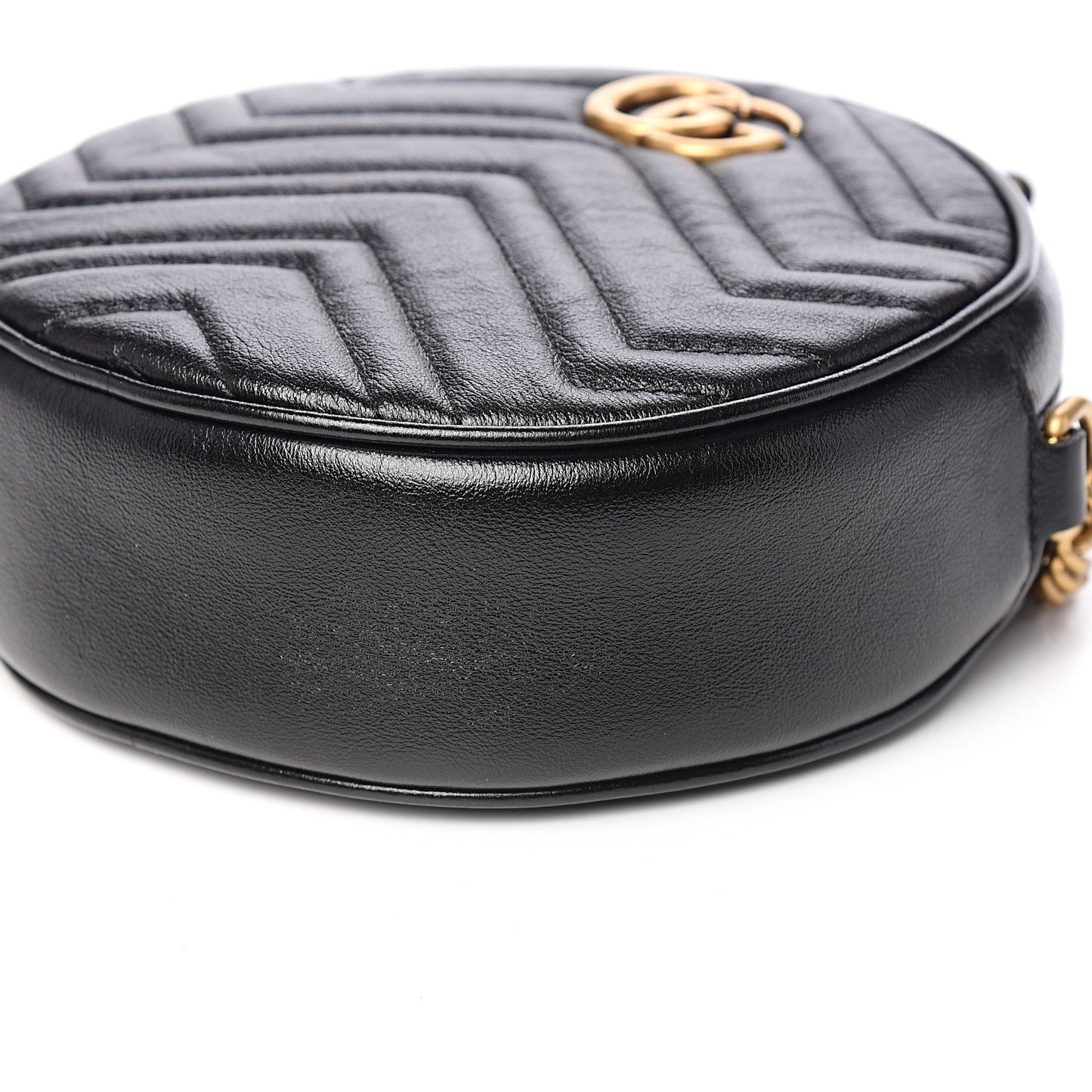 Azalea Calfskin Matelasse Heart Mini GG Marmont Round Shoulder Bag Black