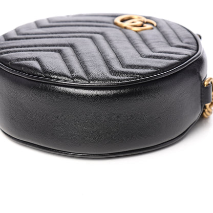 Gucci Azalea Calfskin Matelasse Heart Mini GG Marmont Round Shoulder Bag Black 8 of 9