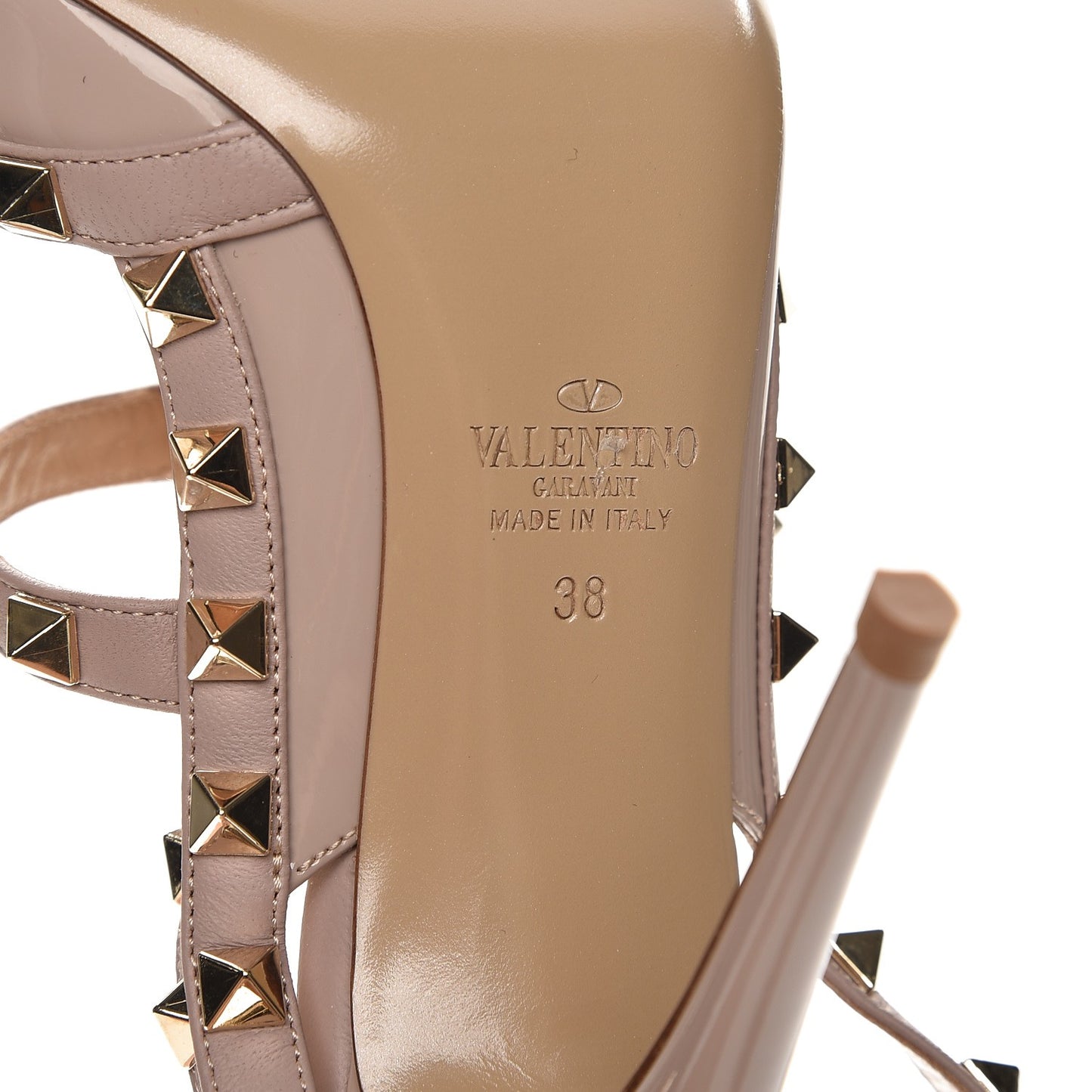 Patent Nappa Rockstud Ankle Strap 100mm Pumps 38 Poudre