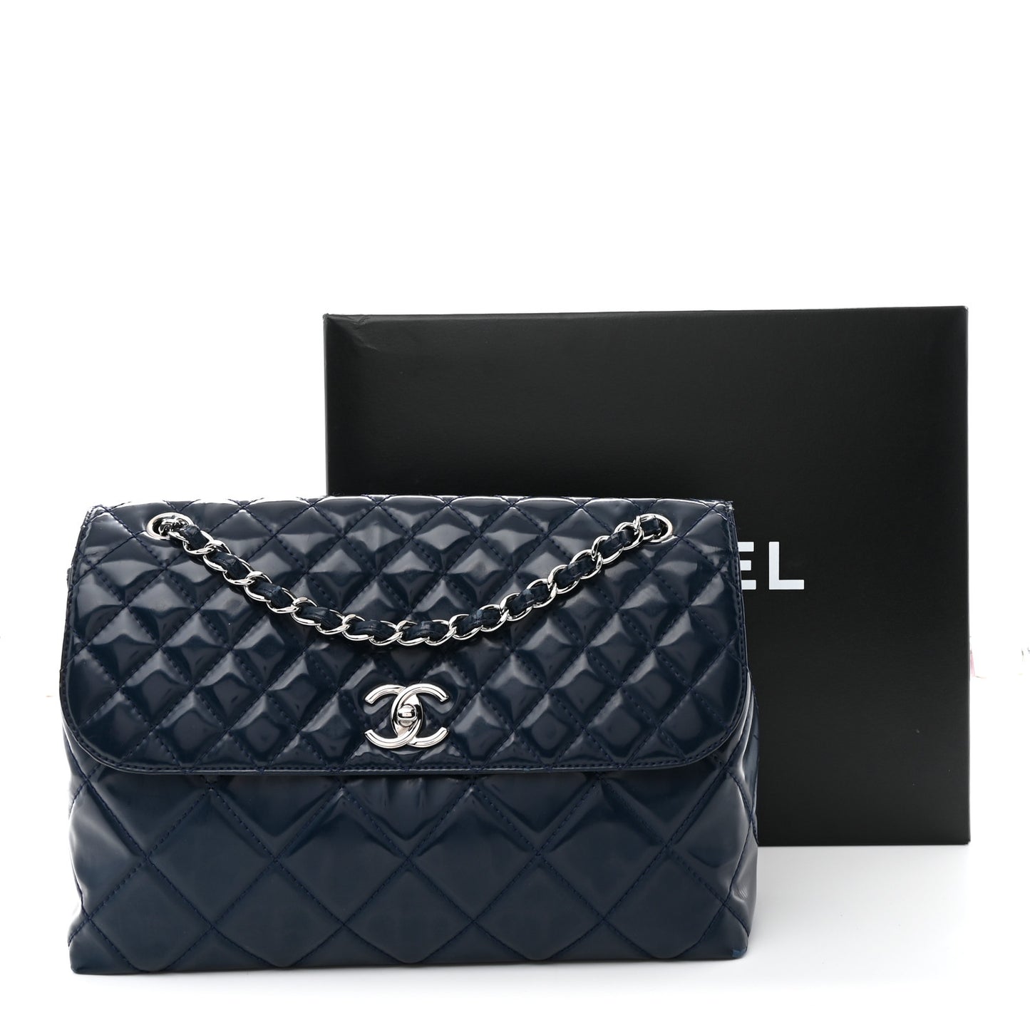 Vinyl Quilted In the Business Flap Bag Navy Blue
