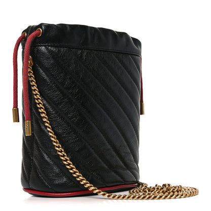 Gucci Vintage Effect Calfskin Matelasse Diagonal Mini Torchon GG Marmont 2.0 Bucket Bag Black Romantic Cherry 2 of 9
