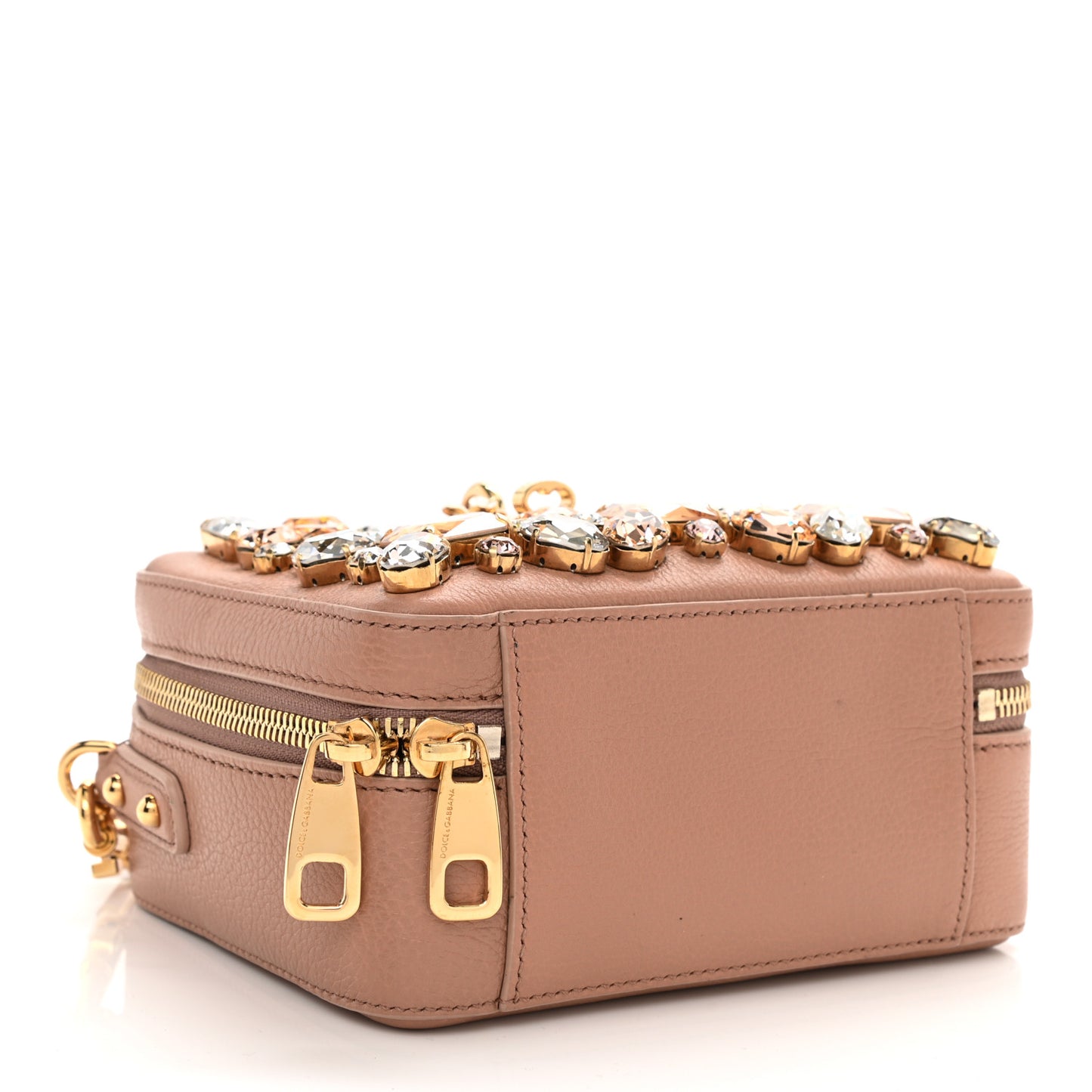 Grained Calfskin Dauphine Crystal Embellished Box Bag Beige