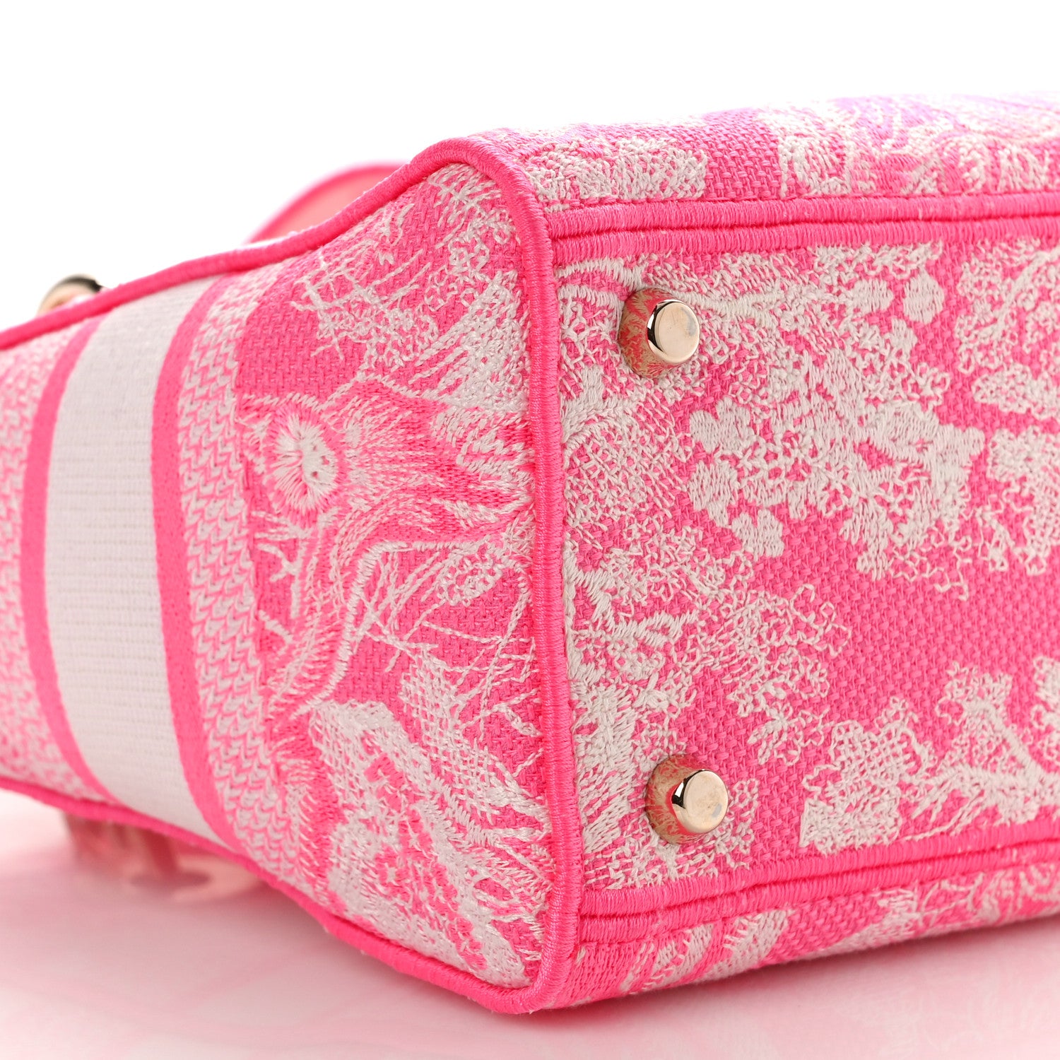 Christian Dior CHRISTIAN DIOR Canvas Toile De Jouy Reverse Embroidered Medium Lady D-Lite Fluorescent Pink 9 of 10
