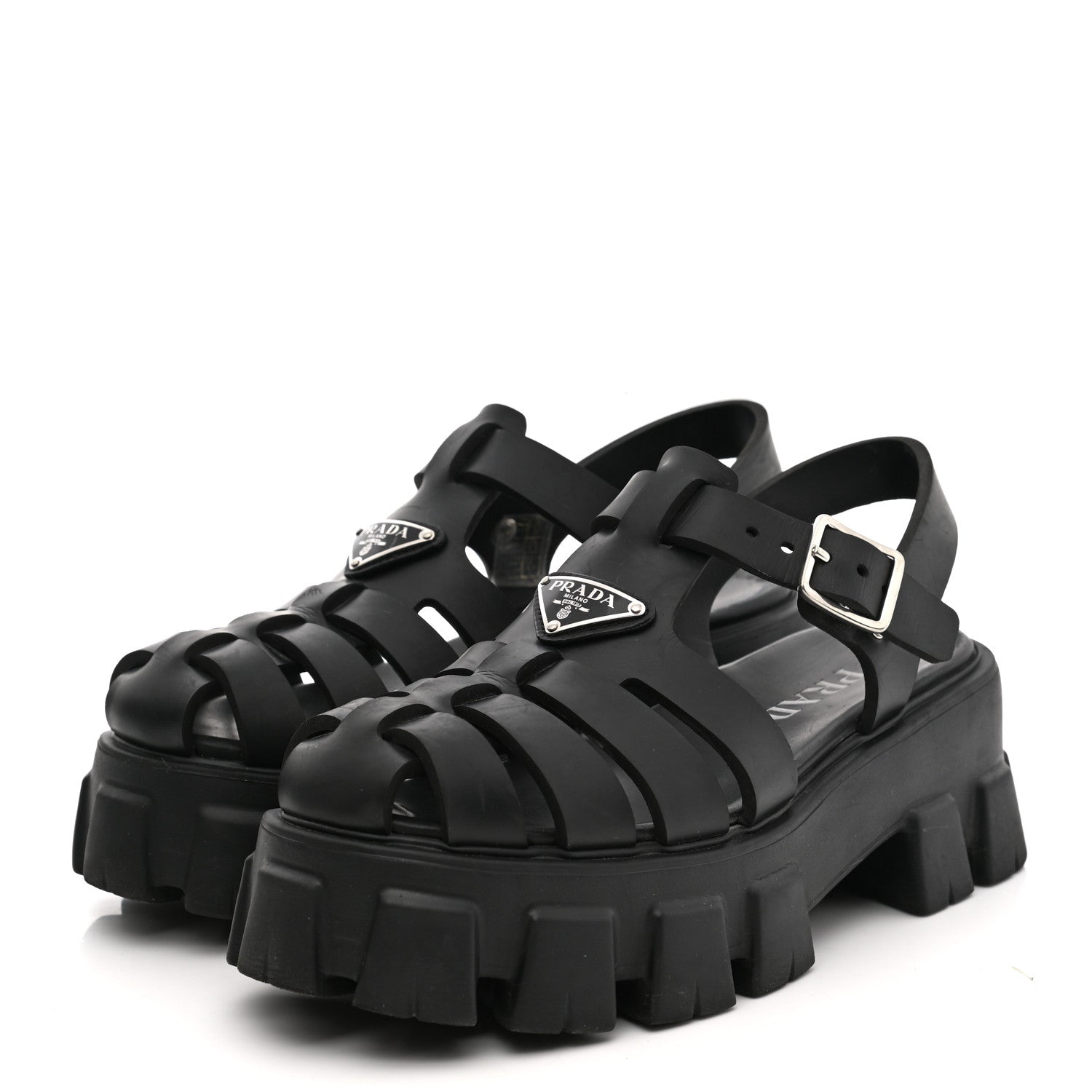 Prada Foam Rubber Triangle Logo Monolith 55mm Cage Sandals 38 Black 3 of 7