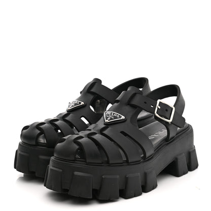 Prada Foam Rubber Triangle Logo Monolith 55mm Cage Sandals 38 Black 3 of 7