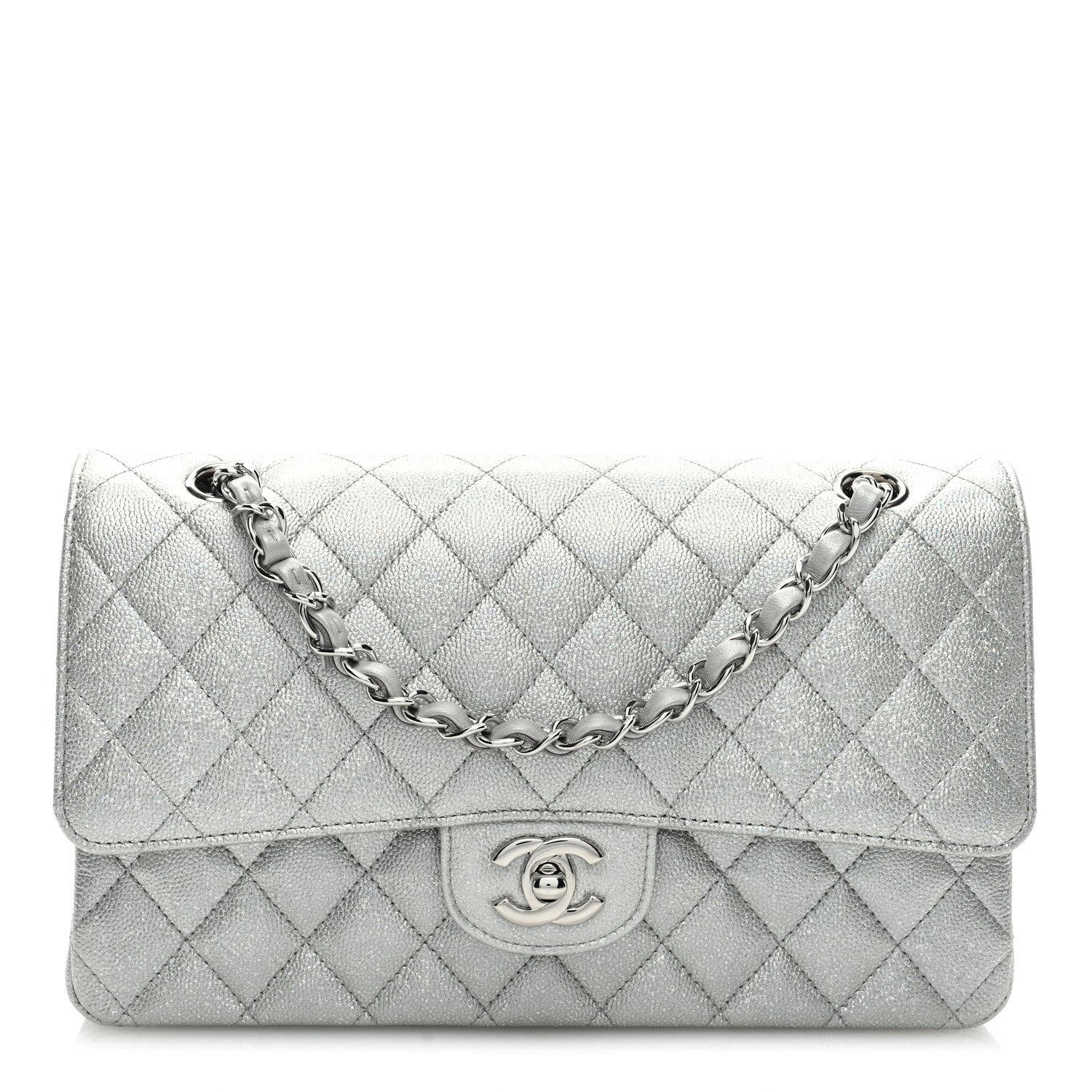 Chanel Glittered Metallic Caviar Quilted Medium Double Flap Silver 1 of 8