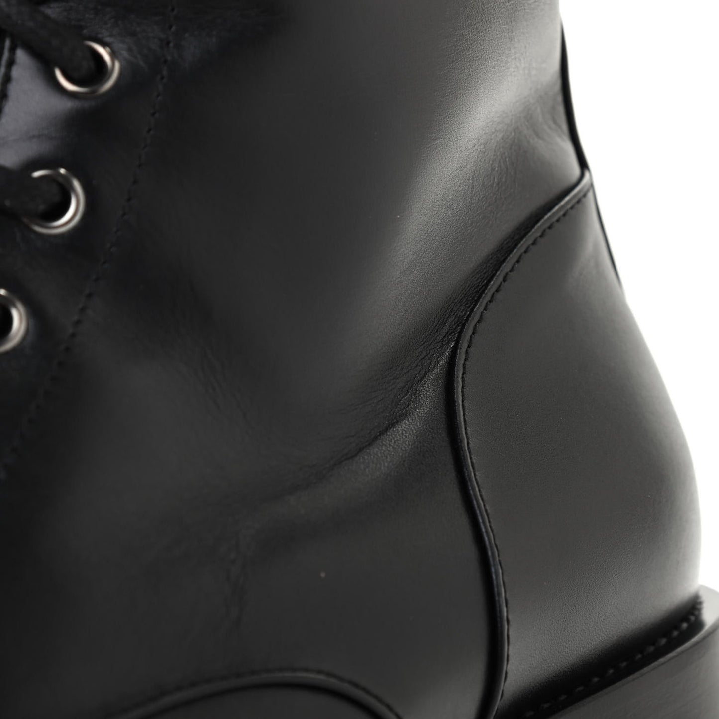 Calfskin Lace Up Combat Boots 38.5 Black