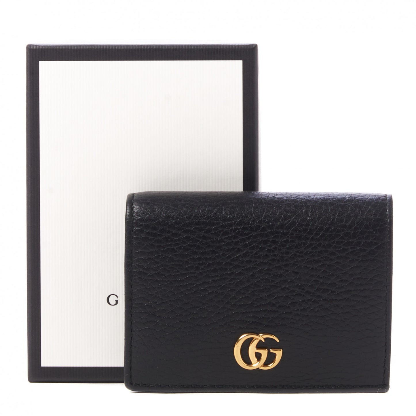 Pebbled Calfskin GG Marmont Card Case Black