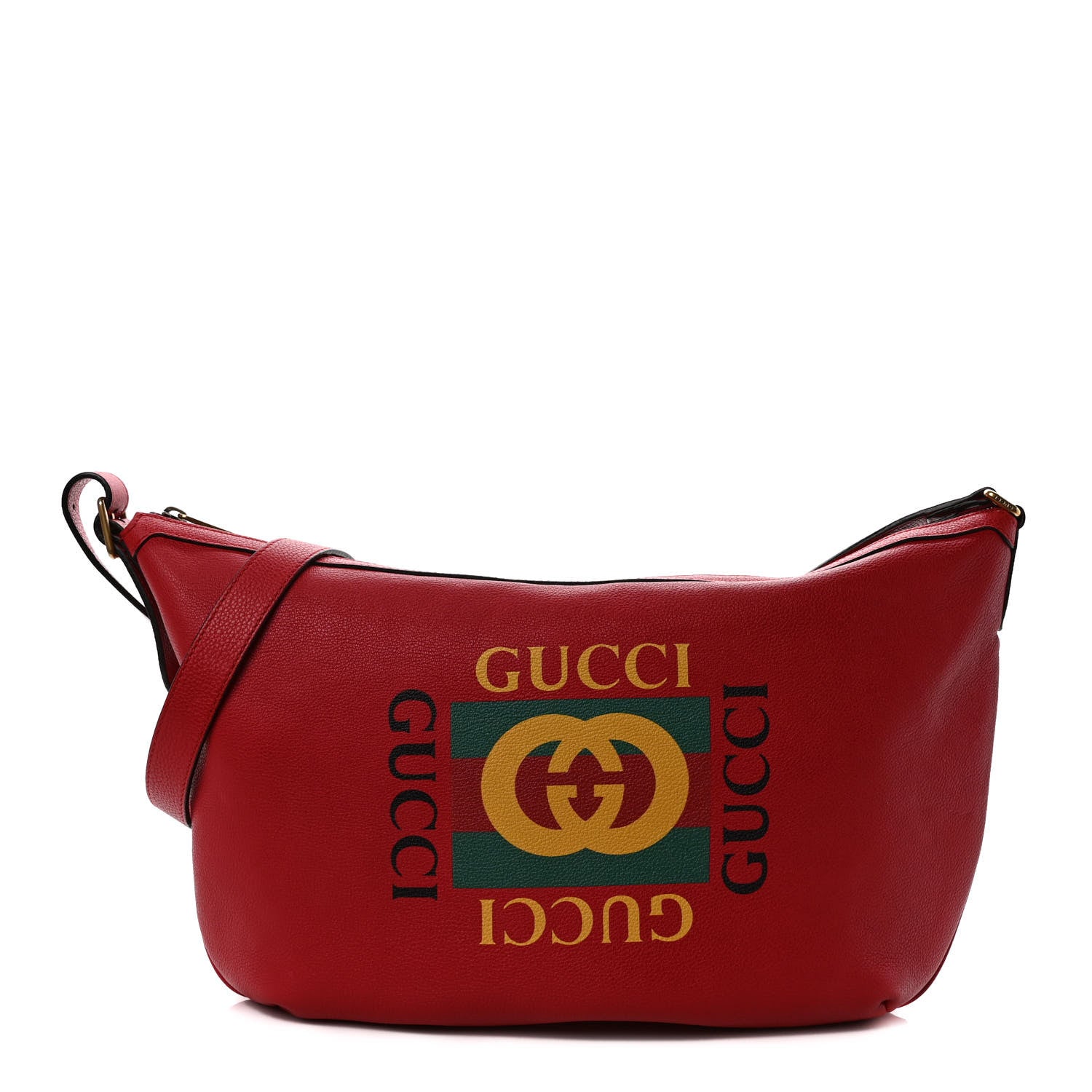Gucci Grained Calfskin Logo Half Moon Hobo Red 1 of 9