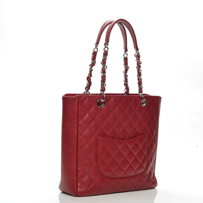 Chanel Caviar Quilted Vertical Grand Shopping Tote GST Red 3 of 7