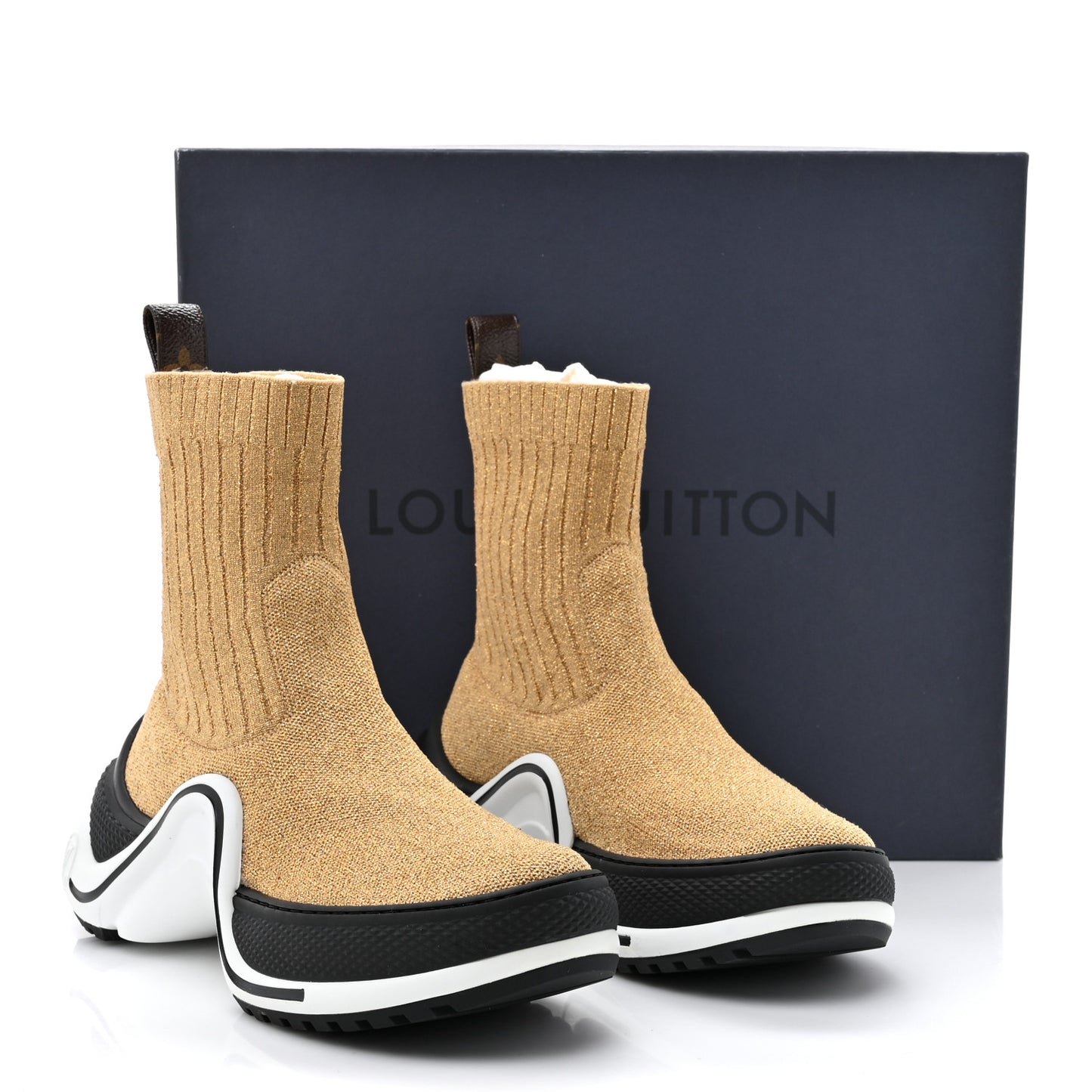 Glitter Stretch Textile Monogram LV Archlight Sneaker Boots 35.5 Gold Black