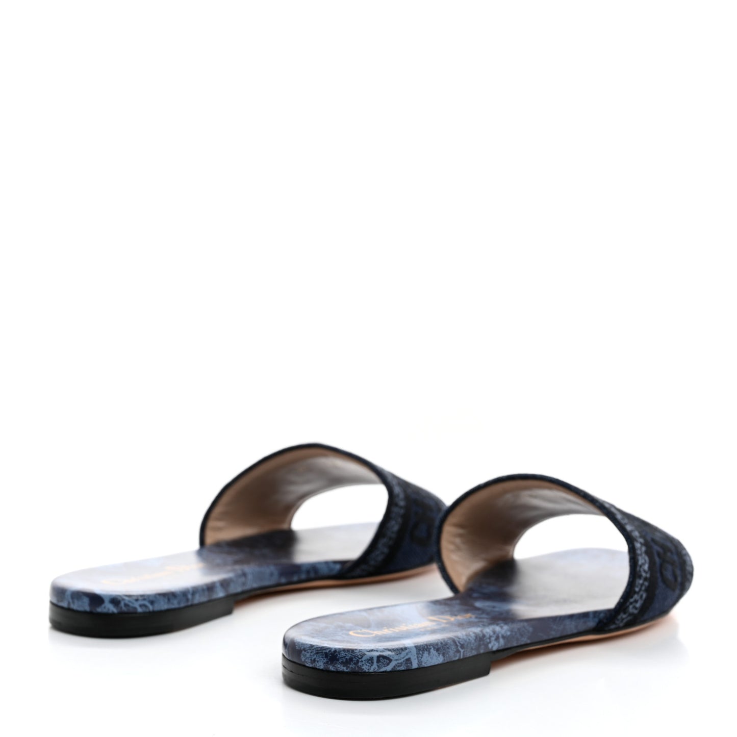 Canvas Dior Embroidered Dway Flat Slide Sandals 36.5 Navy Blue