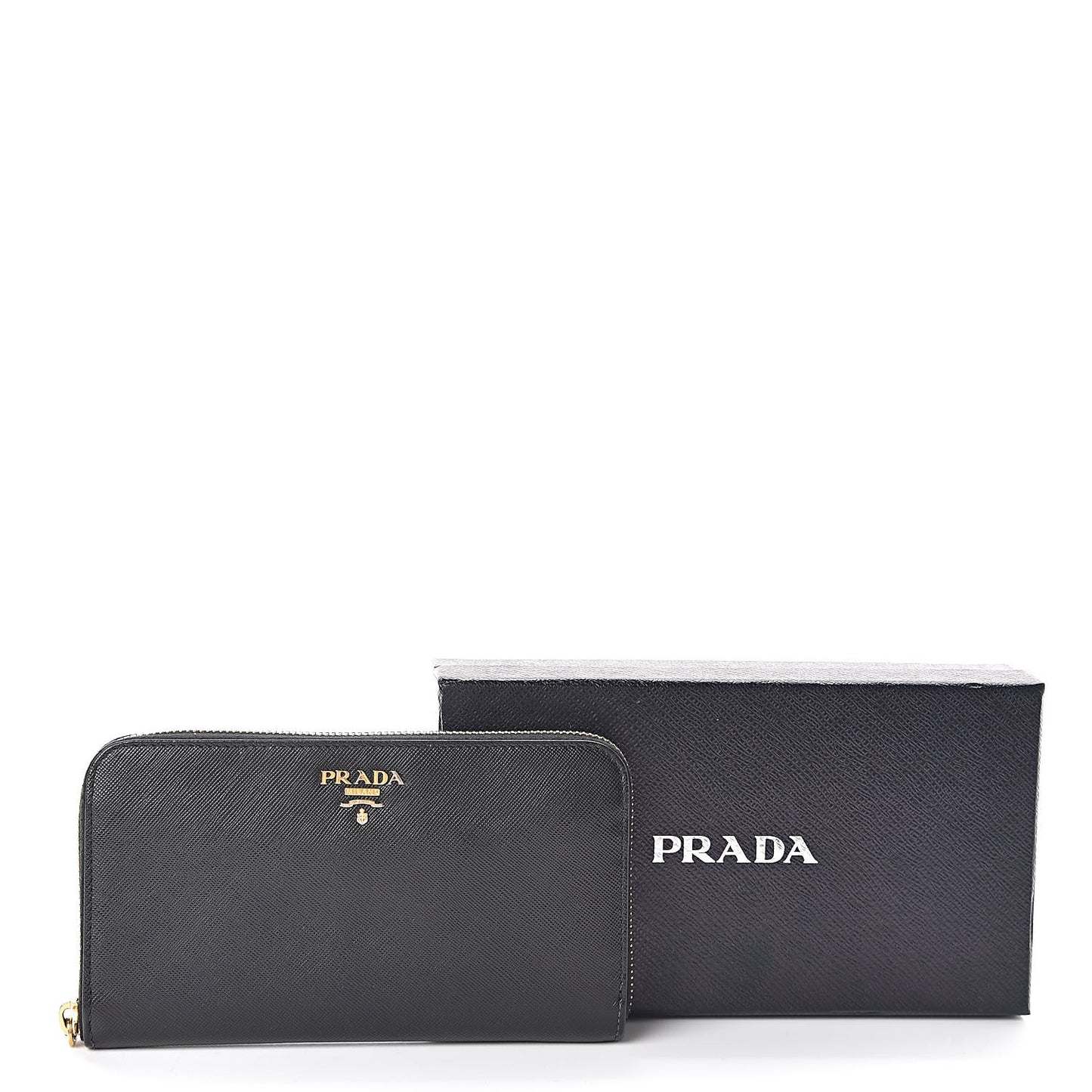 Saffiano Metal Zip Around Wallet Black