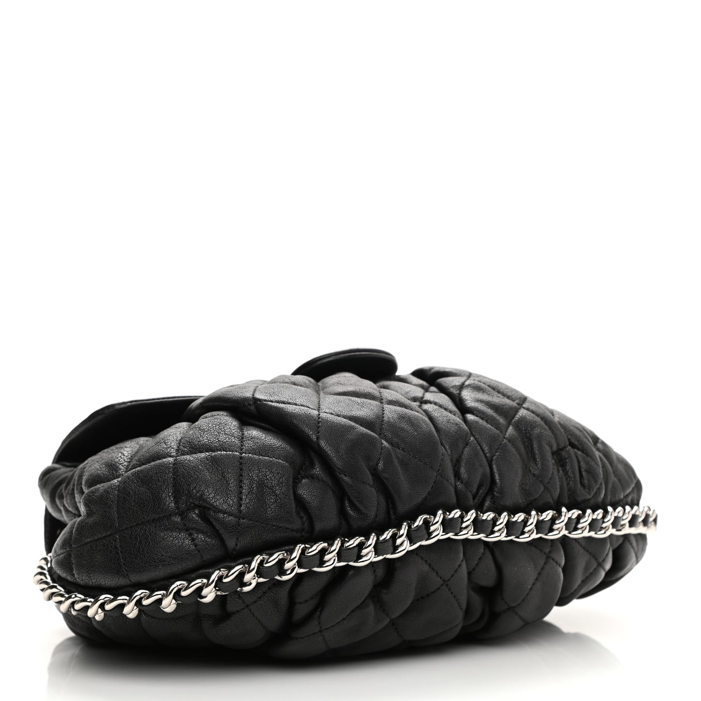 Washed Lambskin Quilted Chain Around Flap Black