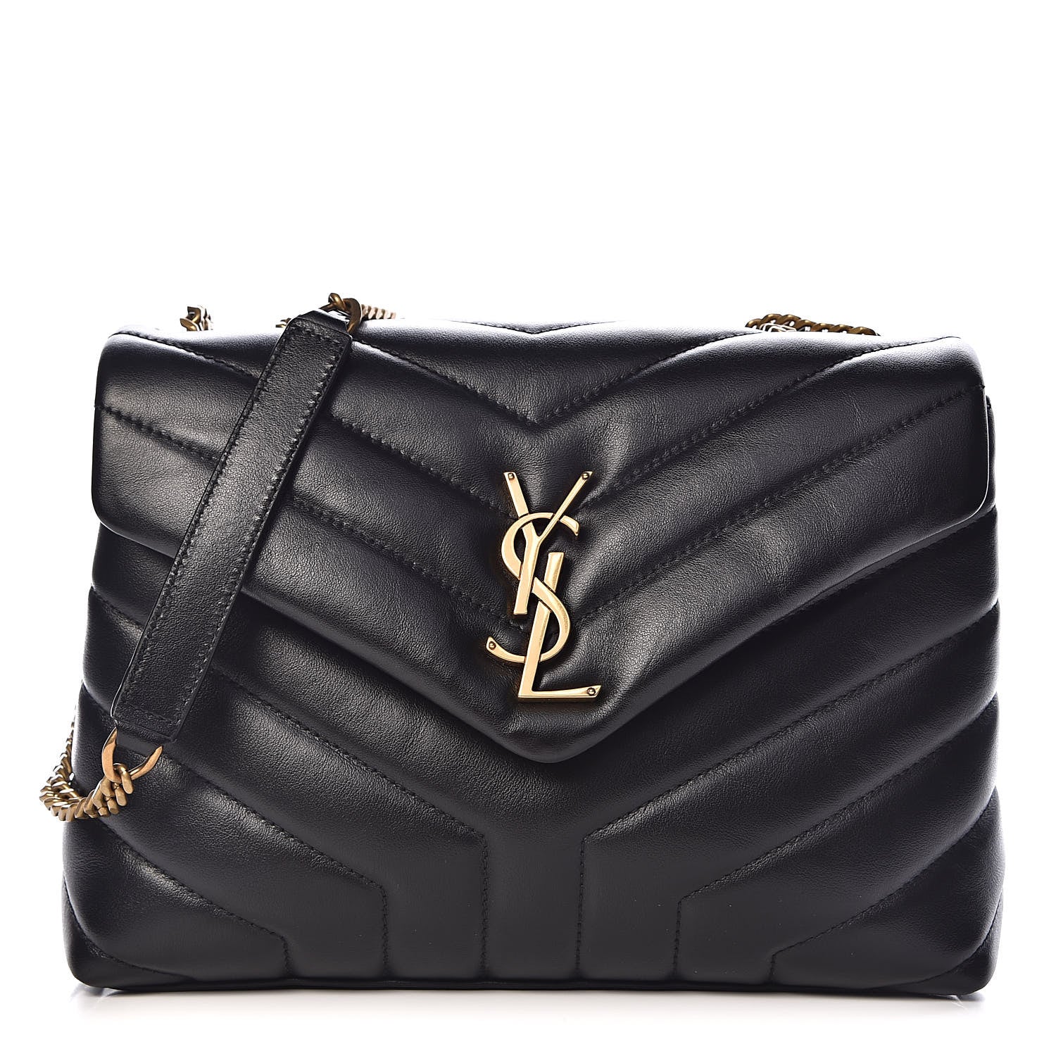 Saint Laurent Calfskin Y Quilted Monogram Small Loulou Chain Satchel Black 1 of 14