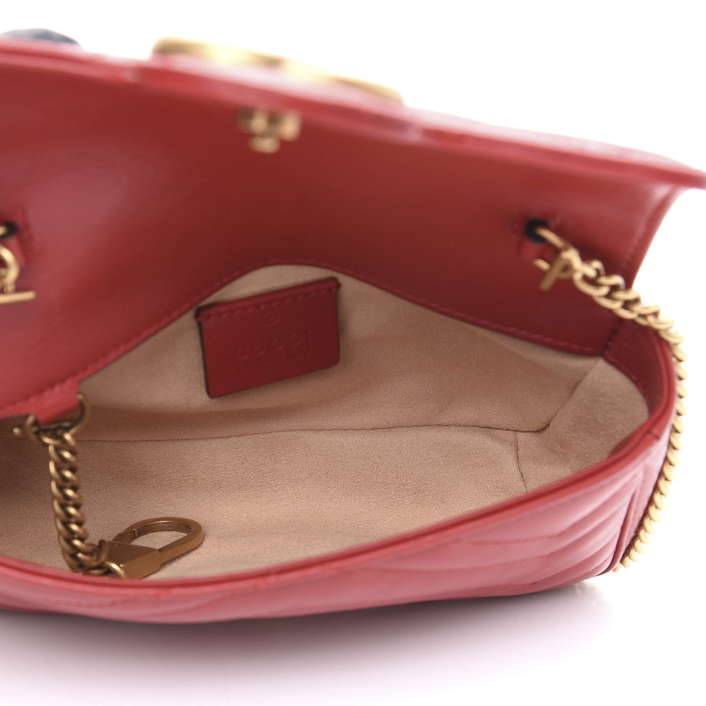 Calfskin Matelasse Super Mini GG Marmont Shoulder Bag Hibiscus Red