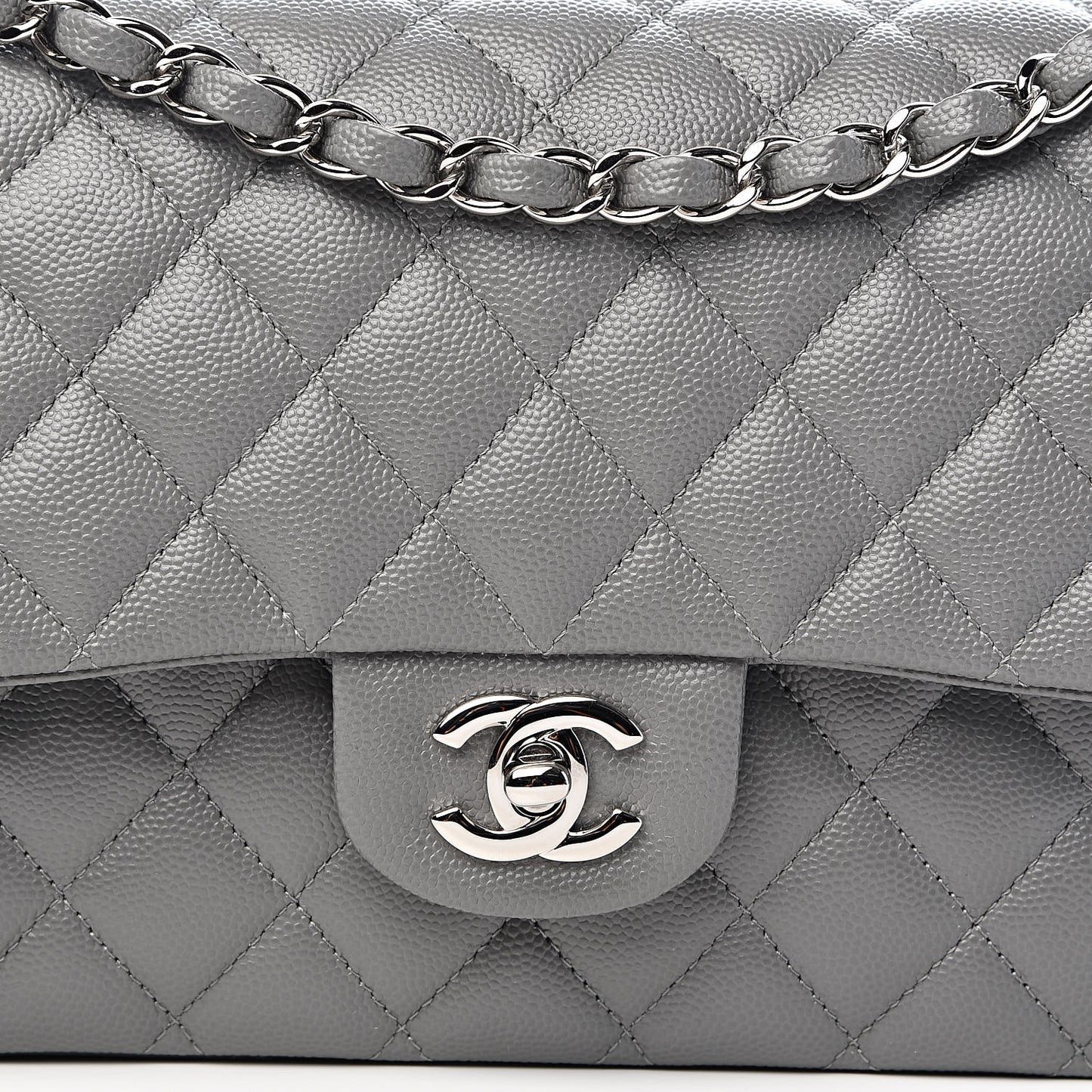 Caviar Quilted Medium Double Flap Grey