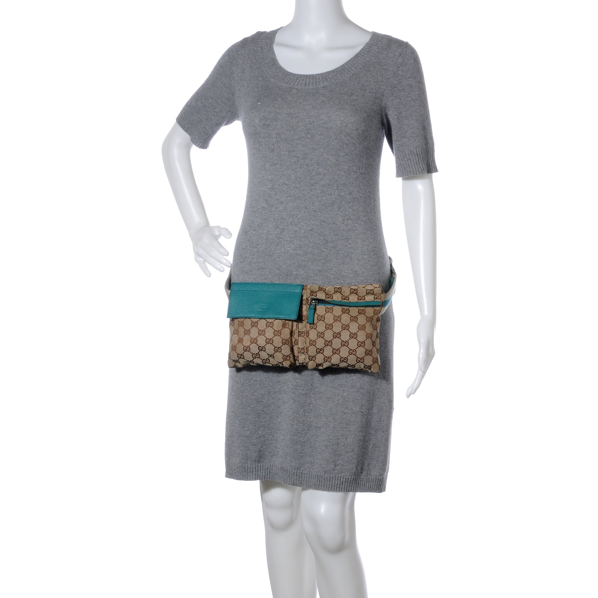 Gucci GG Monogram Web Double Pocket Belt Bag Turquoise 2 of 9