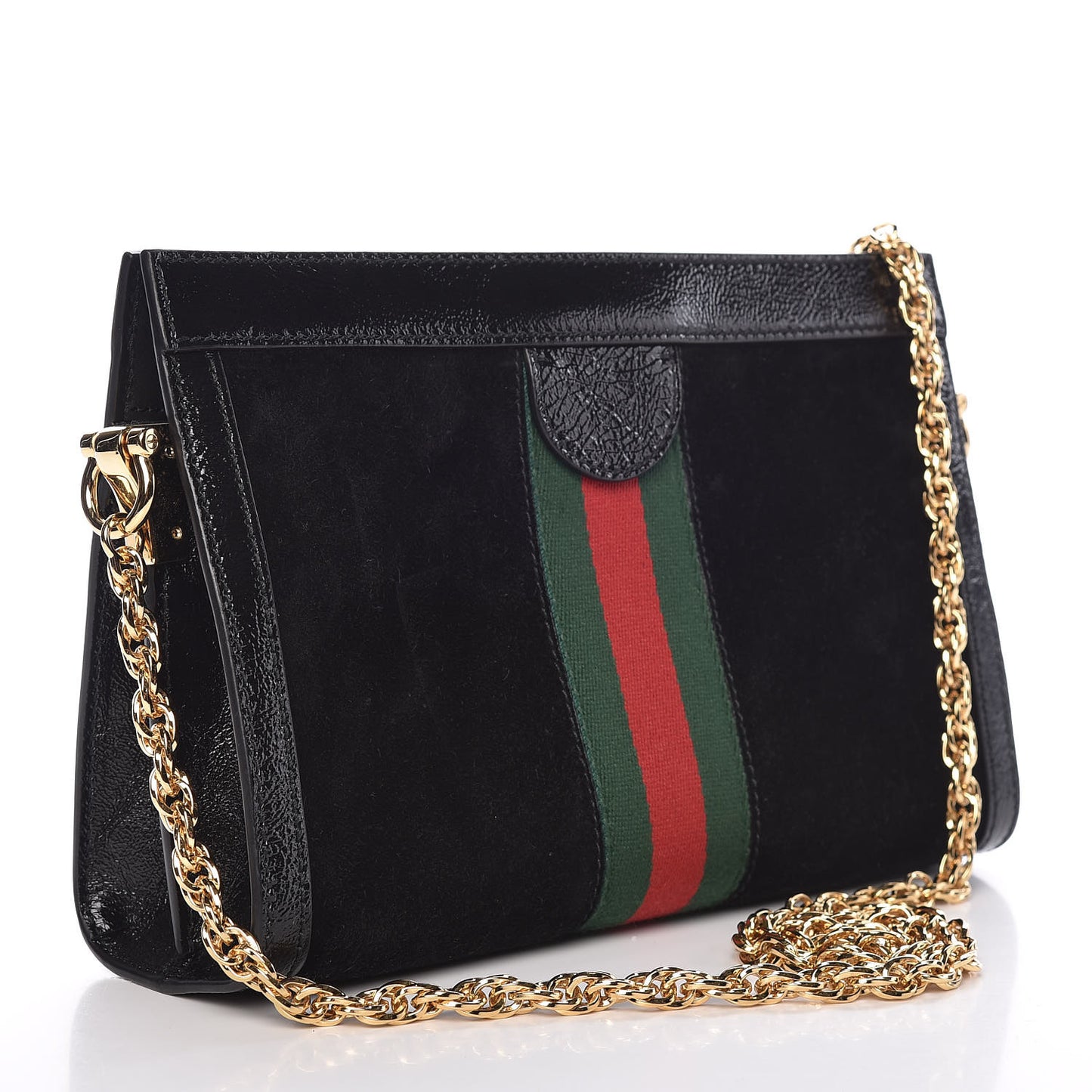 Suede Patent GG Web Small Ophidia Chain Shoulder Bag Black