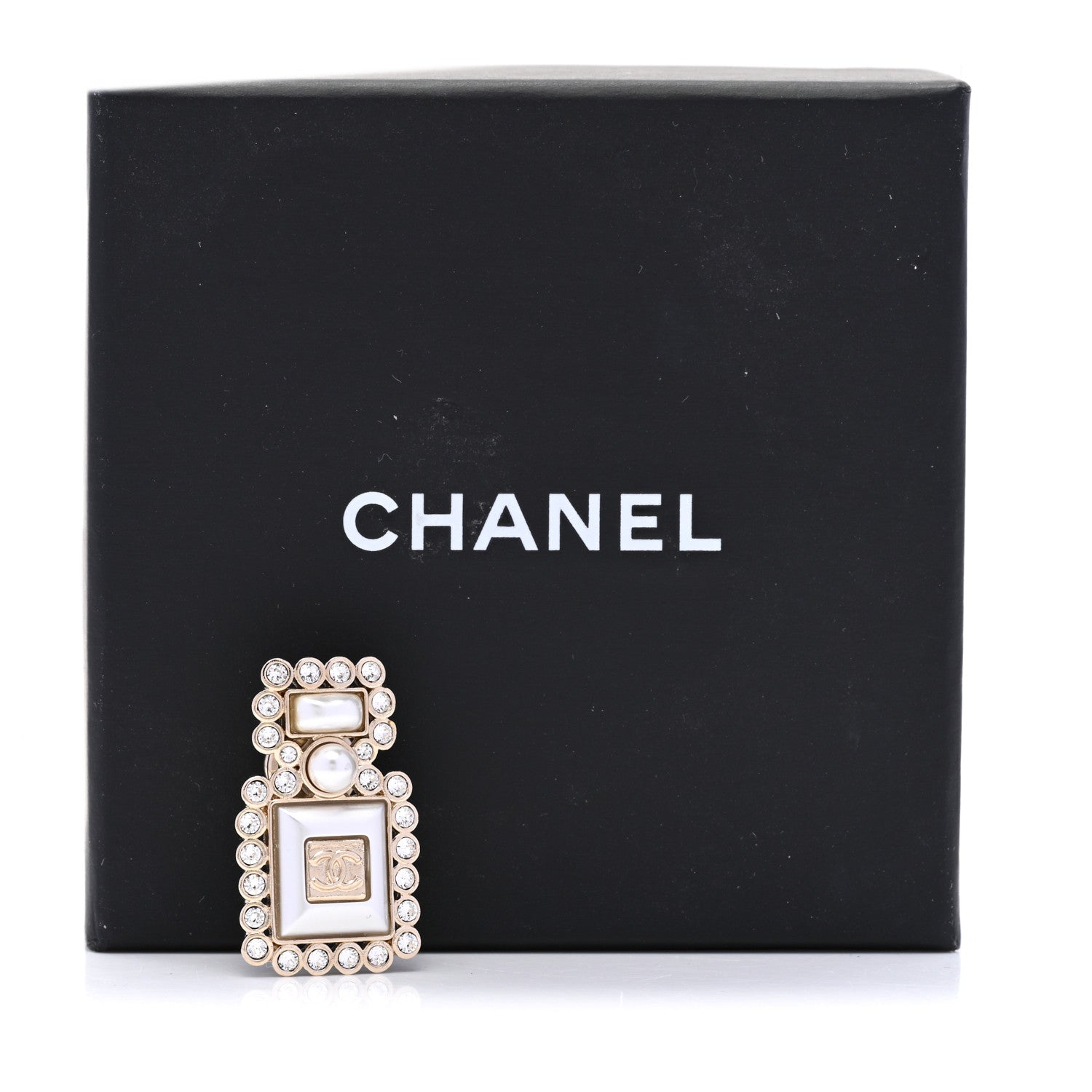 Chanel Resin Crystal Pearl Perfume Bottle CC Brooch White Gold 5 of 5
