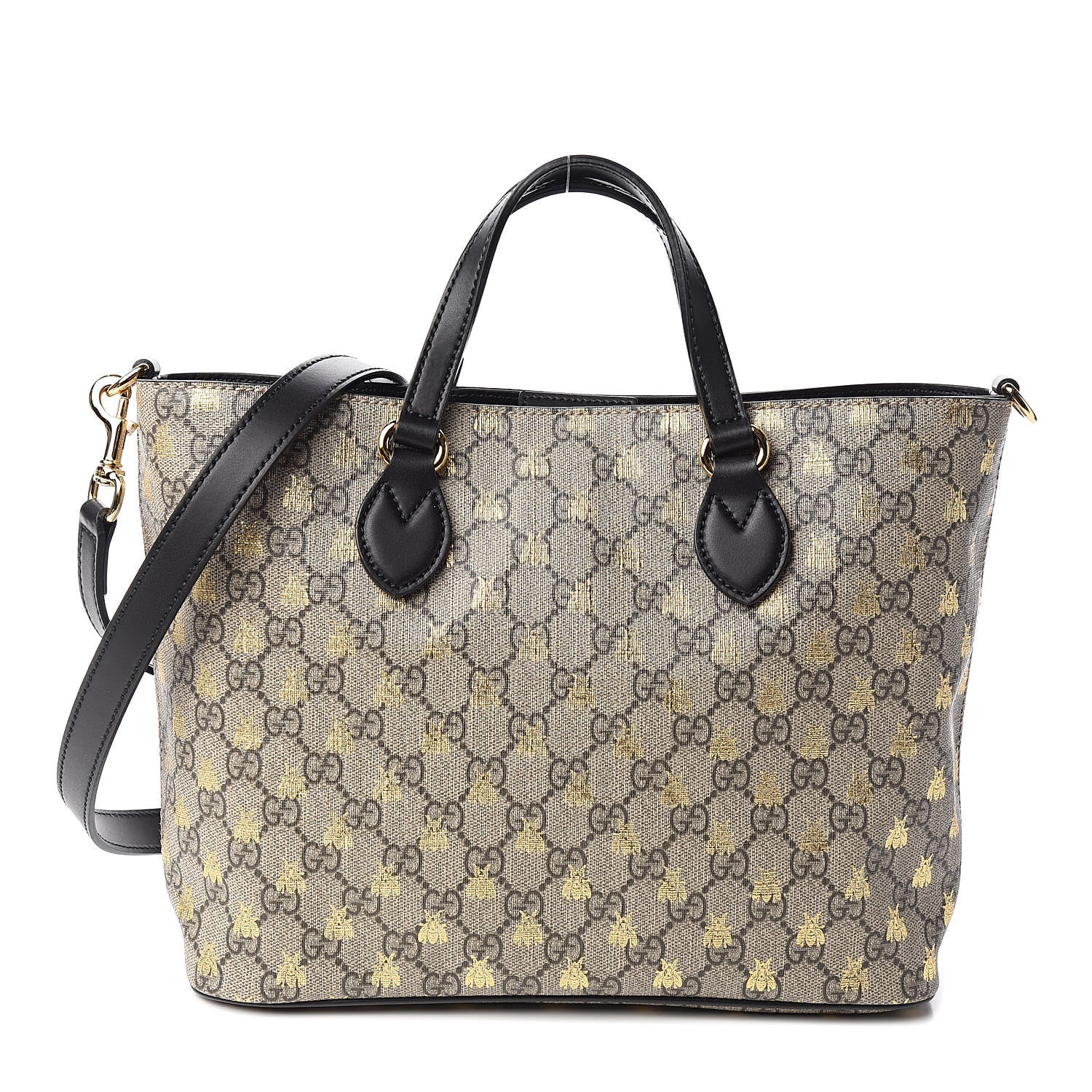 Gucci Soft GG Supreme Monogram Bees Small Crossbody Tote Beige Oro Black 1 of 10