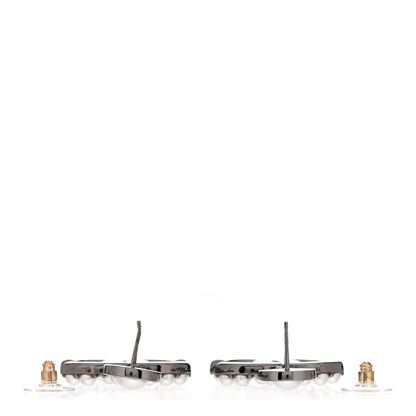 Chanel Pearl Crystal CC Drop Earrings Silver 3 of 5