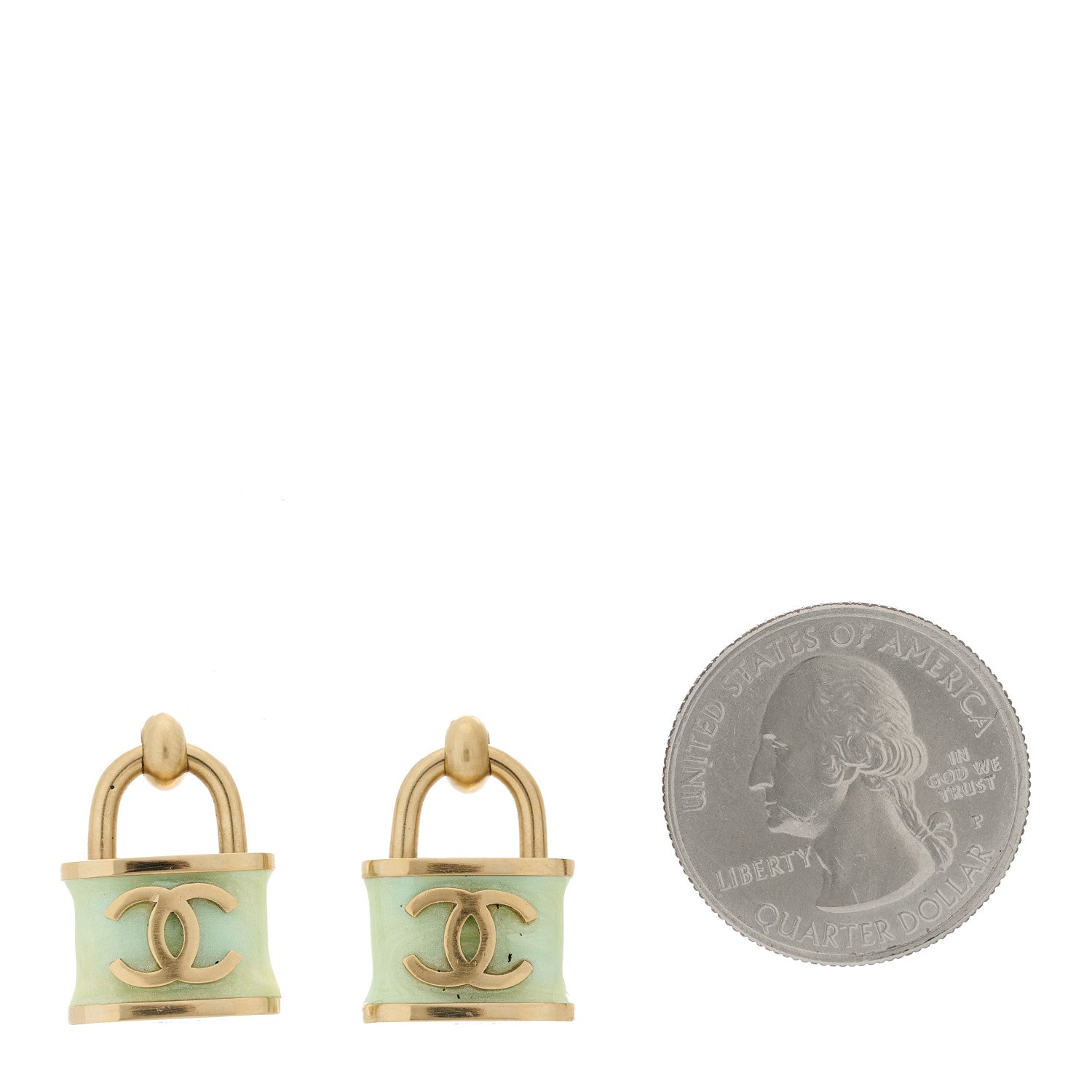 Chanel Resin Glitter Padlock CC Hoop Earrings Blue Gold 2 of 5