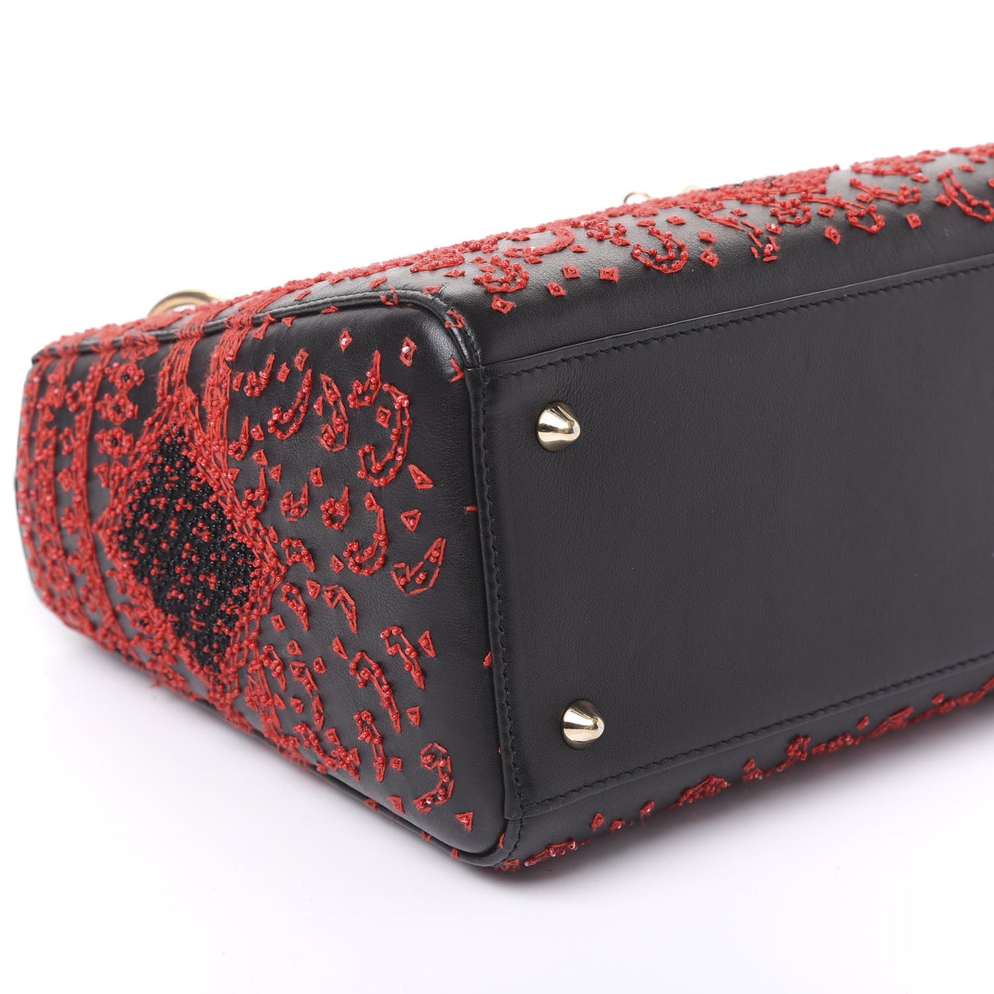 Smooth Calfskin Embroidered Heart Medium Lady Dior Black