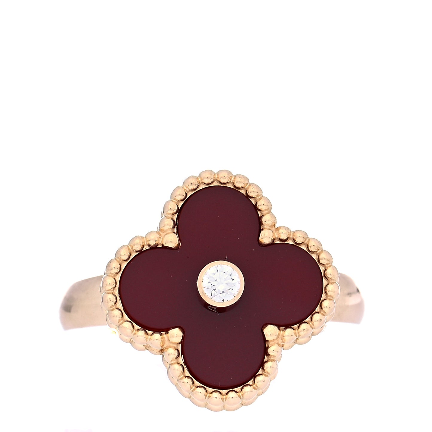 18K Yellow Gold Diamond Carnelian Vintage Alhambra Ring 50 5.25