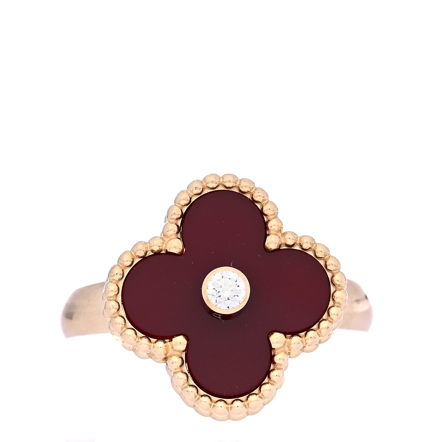 Van Cleef & Arpels 18K Yellow Gold Diamond Carnelian Vintage Alhambra Ring 50 5.25 1 of 7