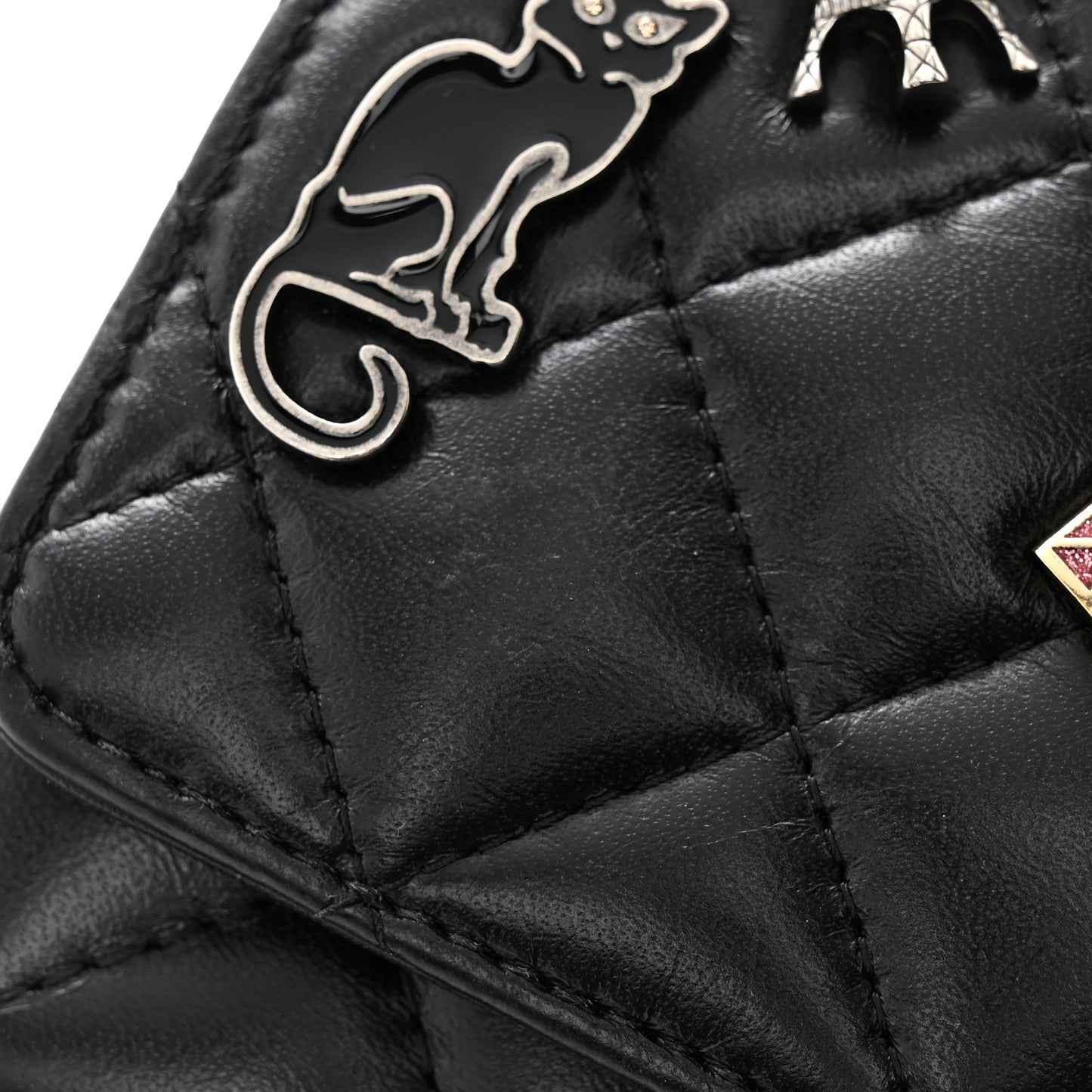 Aged Calfskin Quilted Lucky Charms 2.55 Reissue Wallet On Chain WOC Black