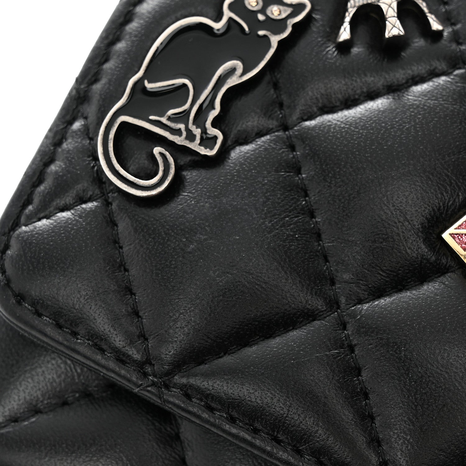 Chanel Aged Calfskin Quilted Lucky Charms 2.55 Reissue Wallet On Chain WOC Black 11 of 15
