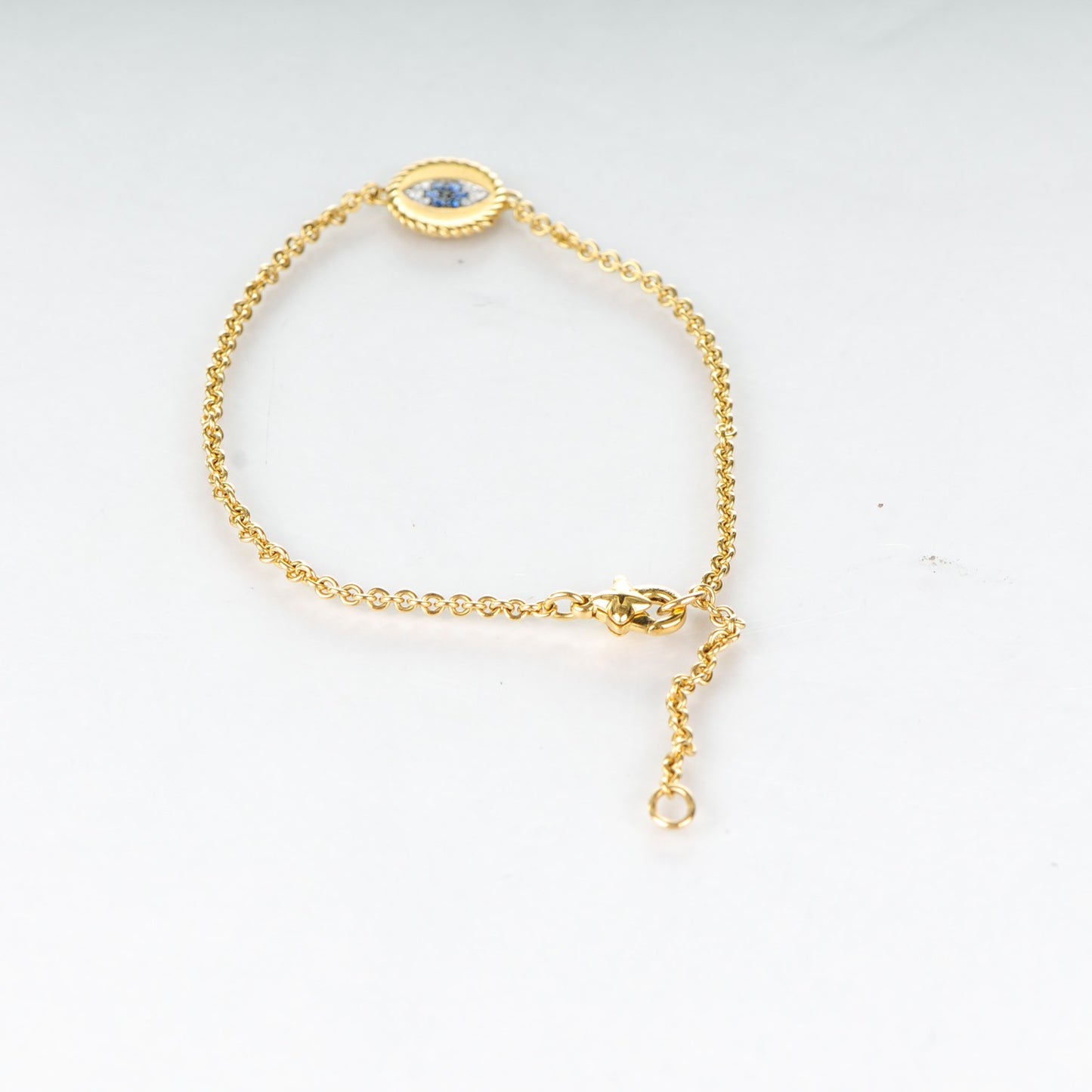 18K Yellow Gold Diamond Blue Sapphire Cable Collectibles Evil Eye Bracelet