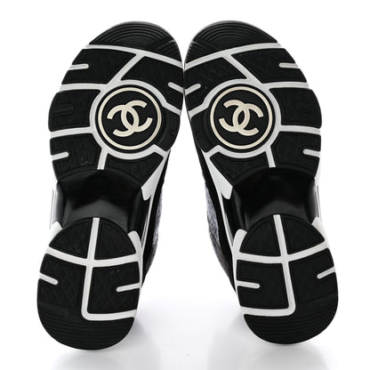 Chanel Tweed Suede Womens CC Sneakers 36 Black Grey 5 of 16