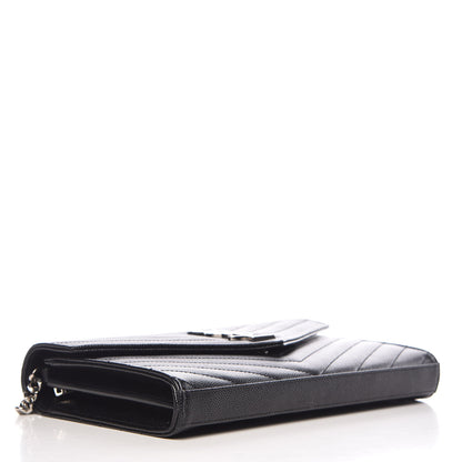 Saint Laurent Grain De Poudre Matelasse Chevron Monogram Chain Wallet Black 4 of 10
