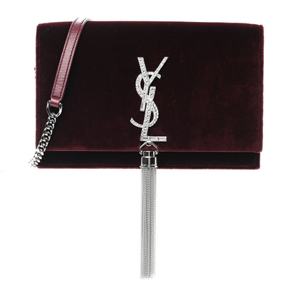 Saint Laurent Velvet Crystal Monogram Kate Tassel Shoulder Bag Fuchsia 1 of 4