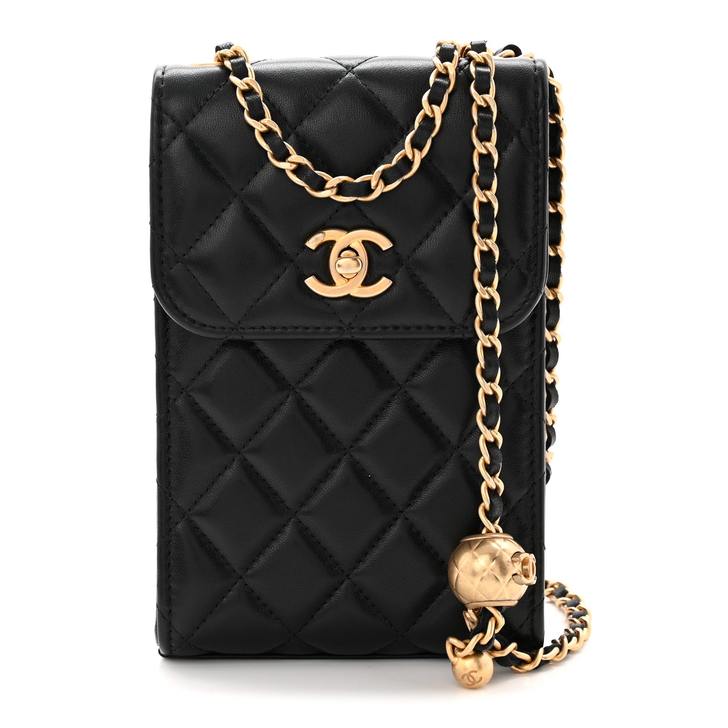 Lambskin Quilted Vertical Pearl Crush Flap With Chain Black