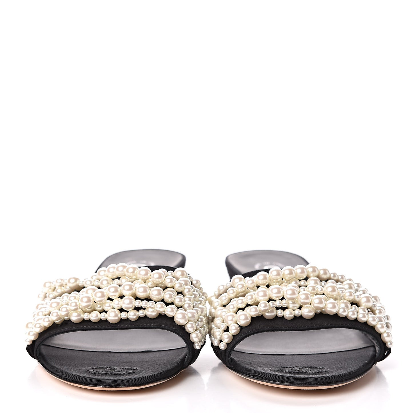Felt Pearl Flat Sandals 38 Black