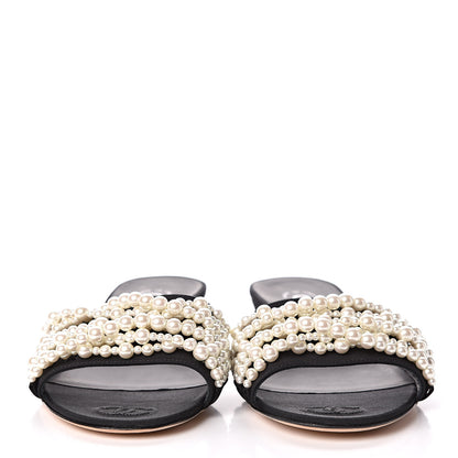 Chanel Felt Pearl Flat Sandals 38 Black 2 of 8