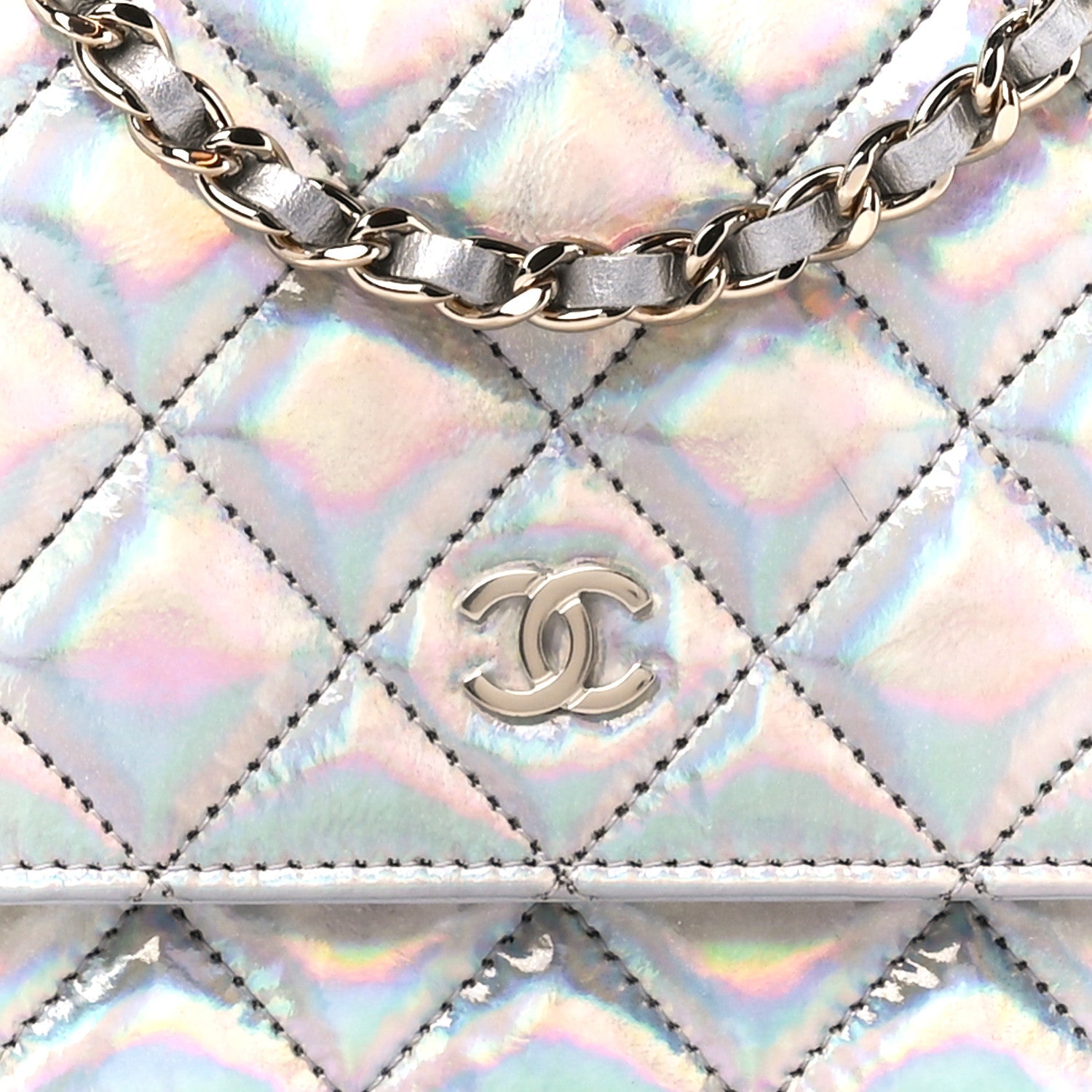 Chanel Iridescent Goatskin Quilted Wallet On Chain WOC Silver 9 of 12