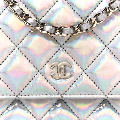 Chanel Iridescent Goatskin Quilted Wallet On Chain WOC Silver 9 of 12