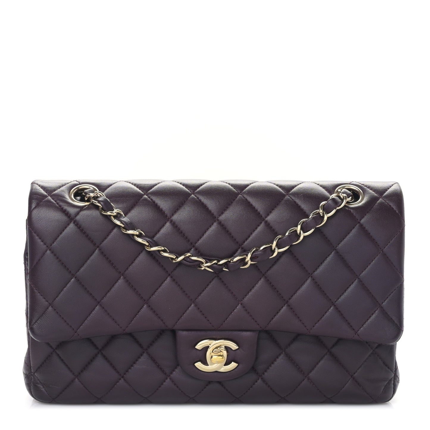 Lambskin Quilted Medium Double Flap Dark Purple
