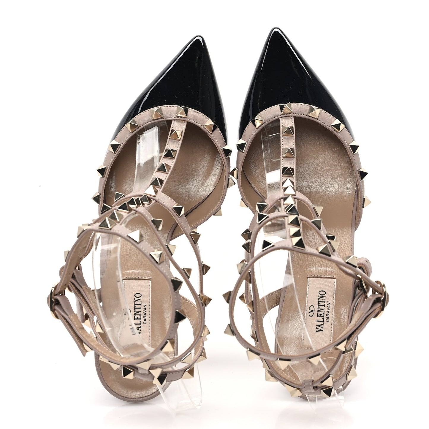 Patent Nappa Rockstud Ankle Strap 65mm Pumps 39 Black Poudre