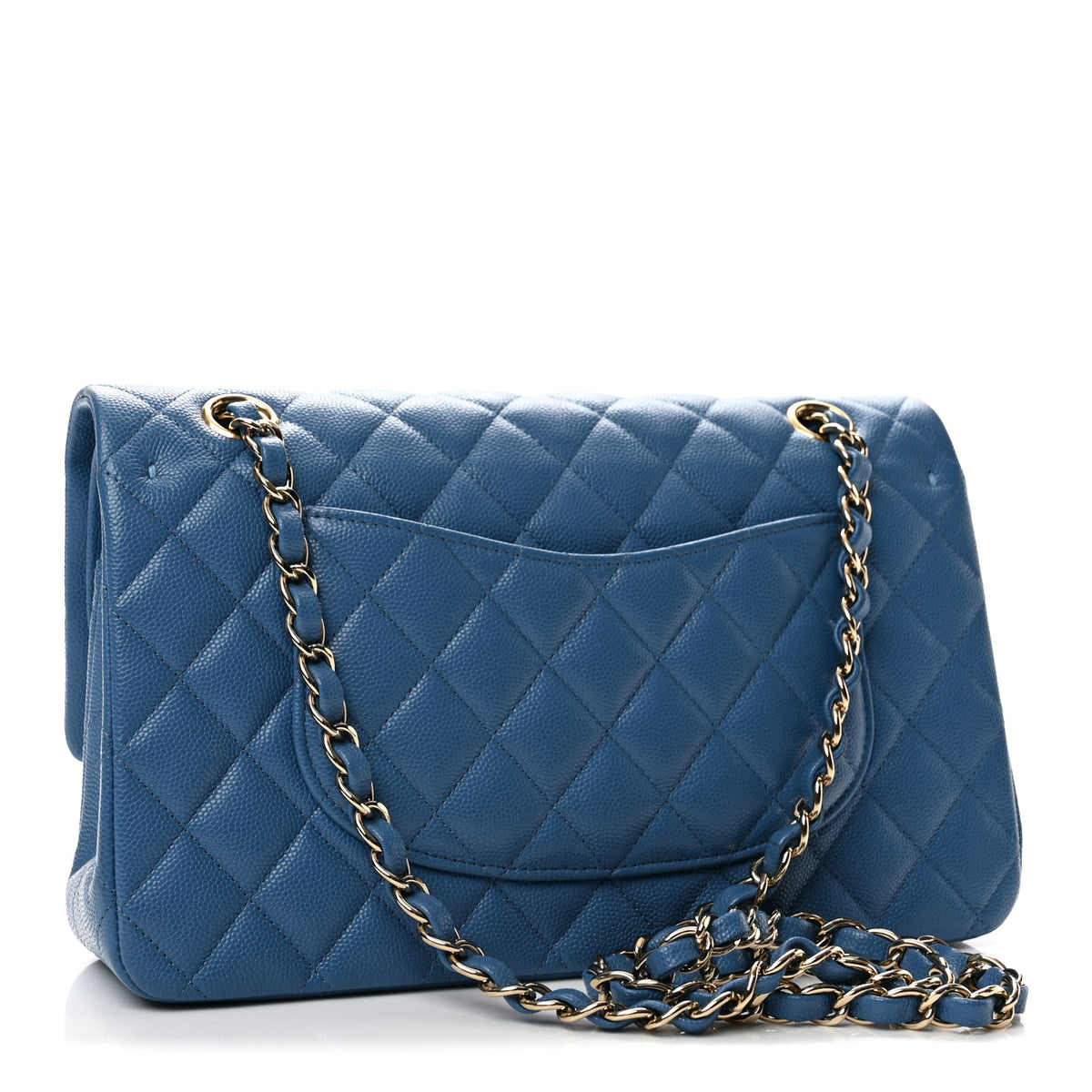 Caviar Quilted Medium Double Flap Blue