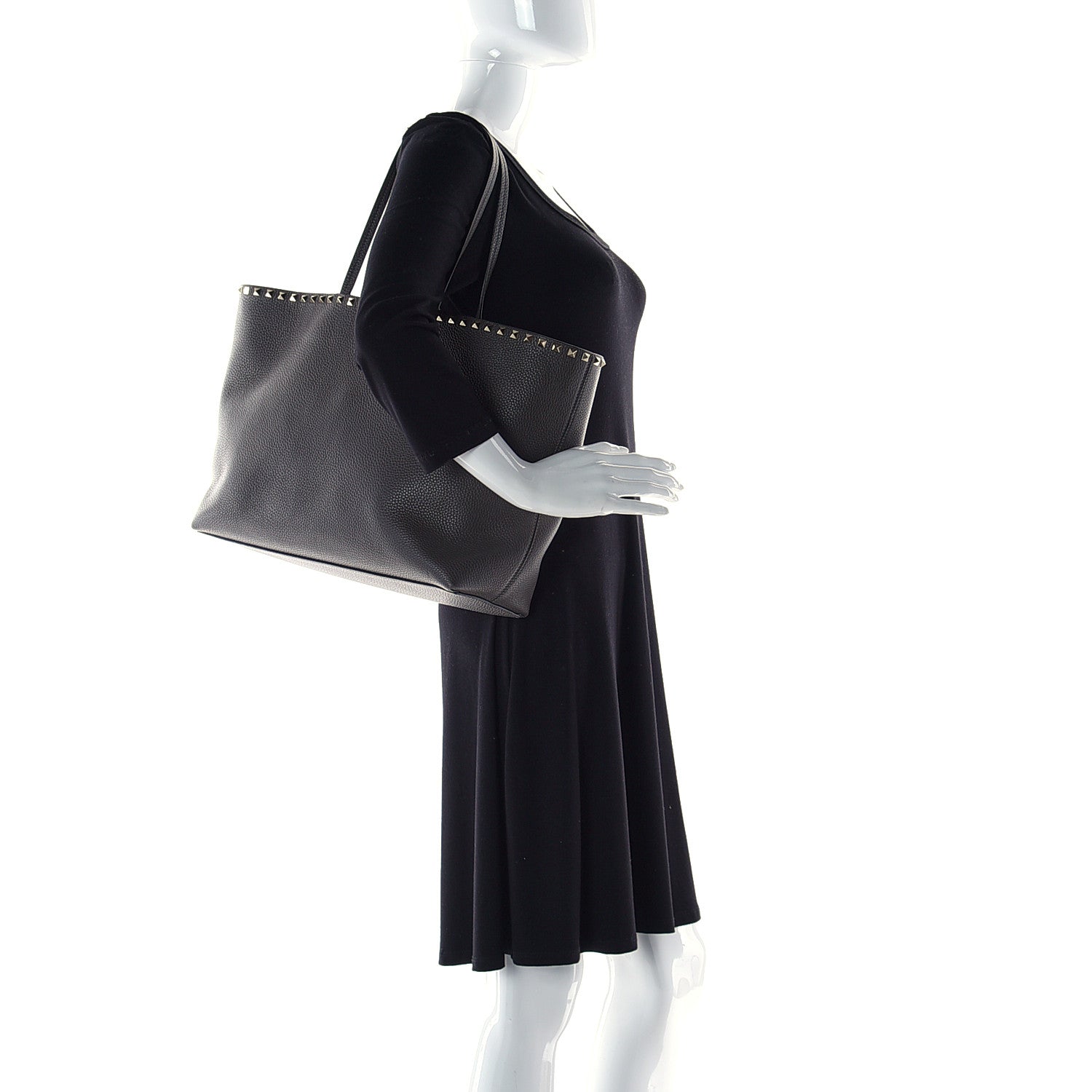 Valentino Garavani Grained Calfskin Rockstud Shoulder Tote Graphite 2 of 14