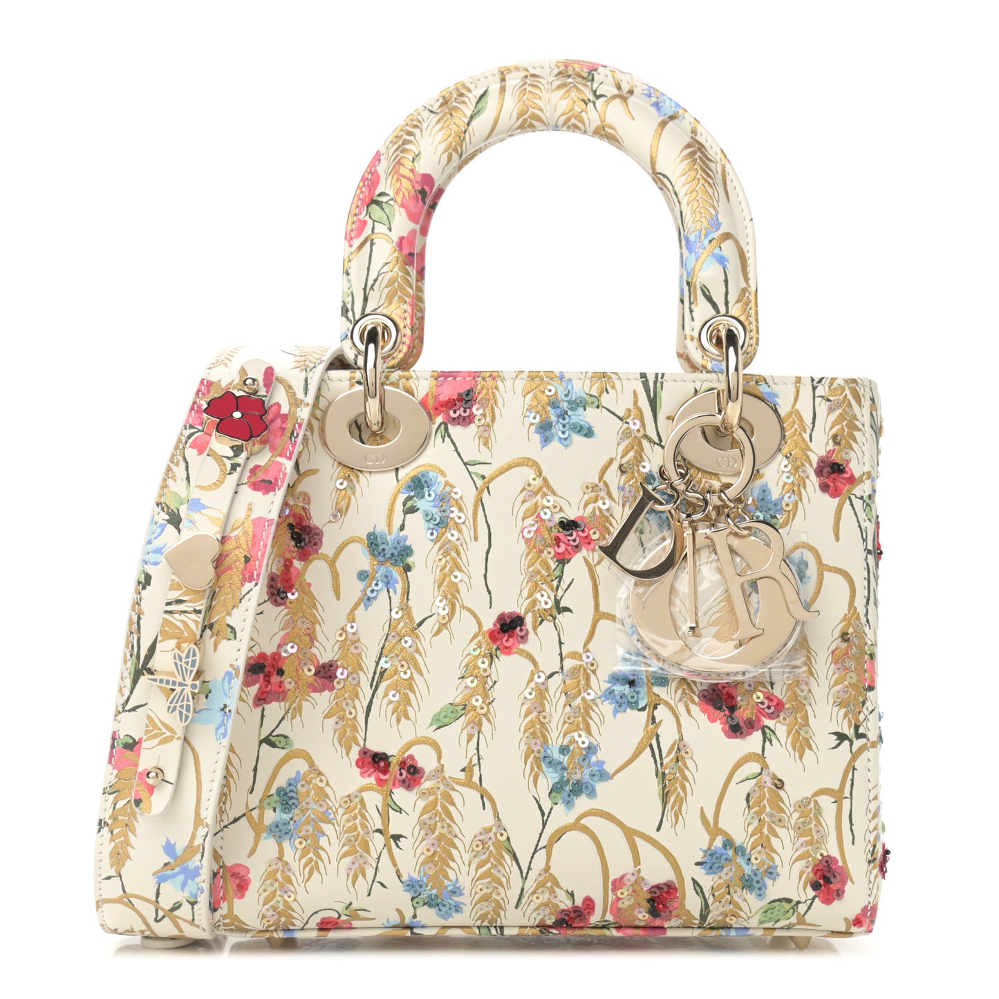 Calfskin Hibiscus Printed Embroidered My ABCDior Lady Dior Beige Multicolor