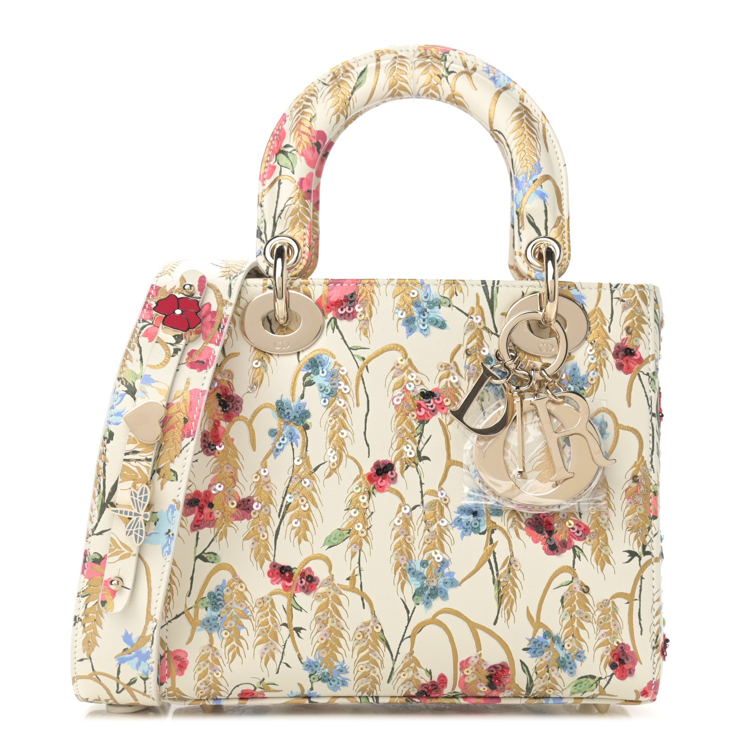 Christian Dior Calfskin Hibiscus Printed Embroidered My ABCDior Lady Dior Beige Multicolor 1 of 9