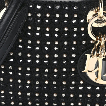 Christian Dior Fabric Embroidered Crystal Pearl Mirror Micro Lady Dior Black 8 of 13
